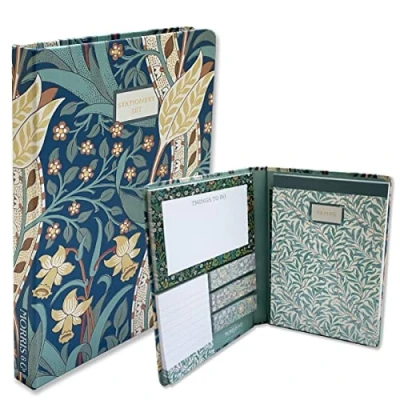 Image de GBCC William Morris Classeur avec bloc notes, notes adhésives et crayon Motif floral Multicolore