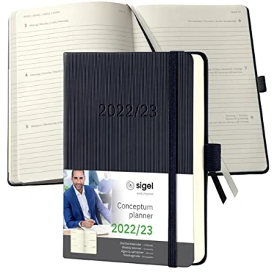 Image de SIGEL C2302 Agenda Semainier Conceptum 2022/2023, environ A6, Noir, Hardcover, Calendrier Sur 18 Mois, 2 Pages = 1 Semaine, 240 S.