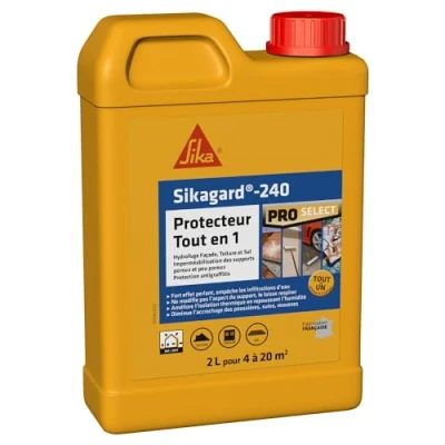 Image de SIKA Protection hydrofuge façade, mur, toiture et sol Sikagard 240 Protecteur Tout en 1 Multisupports Int/Ext Effet perlant Prêt à l&#039;emploi Pour 4 20m2 2L