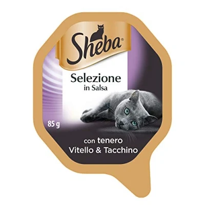 Image de Sheba Sélection en Sauce, Nourriture Humide pour Chats avec Veau Tendre et Dinde 22 bacs de 85 g, Total : 1870 g