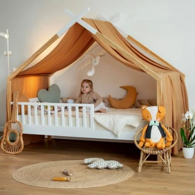 Image de Toile de lit ciel cabane en gaze coton Camel 420 x 140 cm