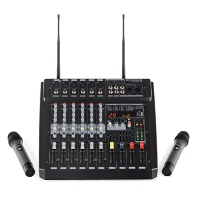 Image de Pronomic Powermake 600 Table de mixage 6 canaux dj 2 microphones UHF sans fil Puissance RMS 760 watt Processeur multi effets 24 bits Lecteur/enregistreur Bluetooth®/USB Egaliseur graphique