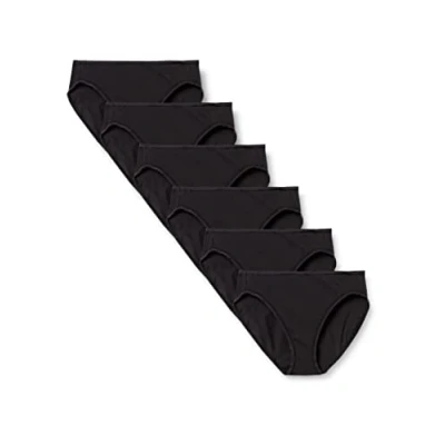 Image de Amazon Essentials Culotte en Coton à Jambe échancrée (Grandes Tailles Disponibles) Femme, Lot de 6, Noir, 38