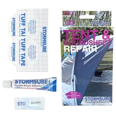 Image de Kit de réparation pour tente, auvent et tapis sol Stormsure Indispensable le camping en plein air : Scelle les coutures, répare déchirures, prolonge la durée vie