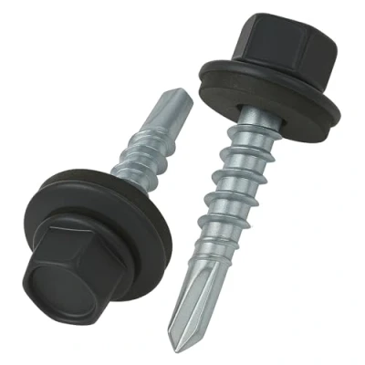 Image de 4.8 mm x 35 vis de toiture, tête hexagonale autoperceuse colorée (RAL 7016 Gris anthracite) toit avec rondelle scellée en EPDM, à gros filets trempés zingués antirouille (50 pièces)