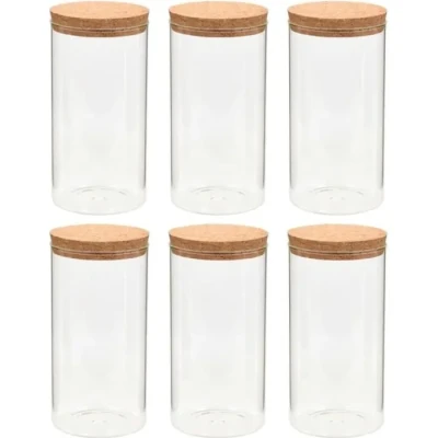 Image de vidaXL 6pcs Pots de conservation en verre et couvercle liège 1100ml