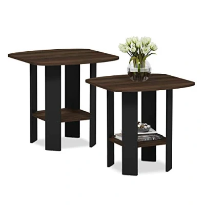 Image de Furinno Design Simple Table d&#039;Appoint de Chevet avec Tiroir Poubelle, Paquet 2, Noyer Columbia