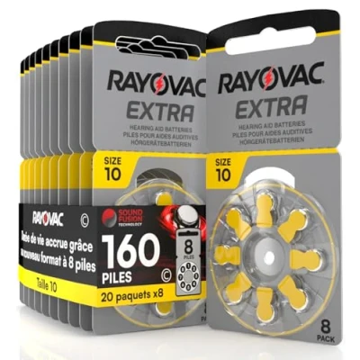 Image de 160 Piles pour appareils auditifs écouteurs Rayovac Extra Taille 10. 20 Ampoules de 8