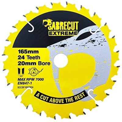 Image de 1 x SCCSF165CR24 SabreCut 165 mm 24T 20 Lame de scie circulaire compatible avec Dewalt Bosch Makita et bien d&#039;autres