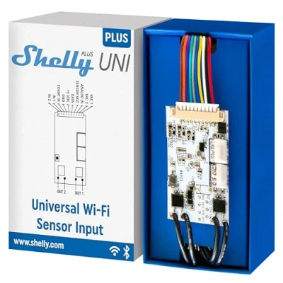 Image de Shelly Plus Uni Module connecté pour l&#039;automatisation d&#039;appareils électroménagers, Commande à distance Wi Fi, 2 Entrées, Contacts secs, Alexa &amp; Google Assistant, App iOS Android