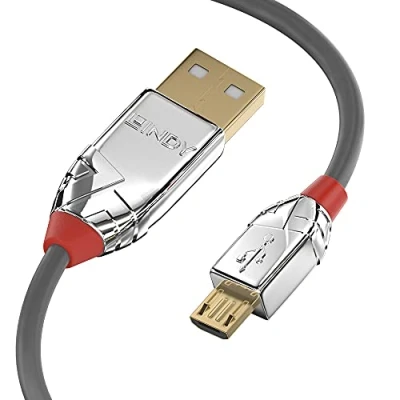 Image de Câble USB 2.0 type A vers Micro B LINDY Cromo Line 2m Double blindage, contacts plaqués or 24 carats