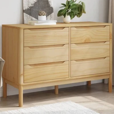 Image de vidaXL Commode Floro Cire Marron Bois de pin Massif, Commode, Armoire Rangement, Buffet, à tiroirs, classeur, tiroirs