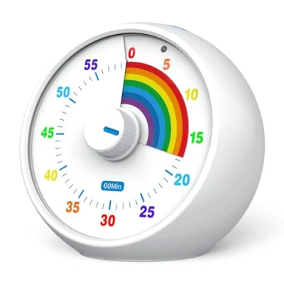 Image de Visual Timer pour les enfants, Cuisine salle de classe compte à rebours 60 minutes, outil gestion du temps bureau opération silencieuse, pomodoro (Blanc)
