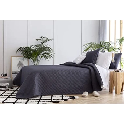 Image de Todocama Underzy Couvre lit boutis Fin avec Motif Losanges, pour Printemps, été, Automne et Hiver. 100% Microfibre Extra Douce. Multi usages de 120/135 230 x 260 cm Gris foncé