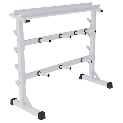 Image de Gorilla Sports® Support pour Haltères à 3 Niveaux, Disques 30 mm, Charge Max 400 kg, Acier, Noir/Blanc/Argent Rack de Rangement Poids, Stockage d&#039;Haltères, Repose Barre, Musculation, Gym