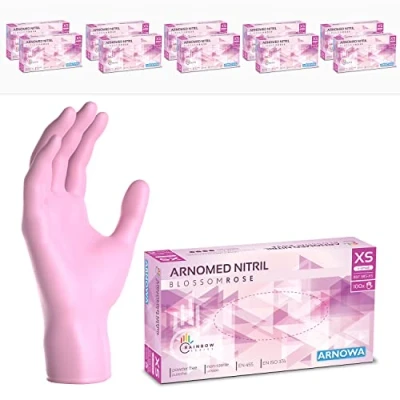 Image de ARNOMED gants jetables rose, nitrile taille XS, gant jetable 1000 pièces (10 boîtes), en non poudrés &amp; sans latex, cuisine, a usage unique S, M L
