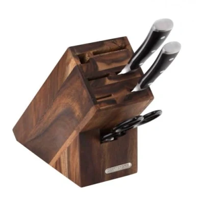 Image de Continenta Bloc à Couteaux en Bois d&#039;acacia Cœur avec Fentes pour 5 x Couteaux, Fusil et Ciseaux Taille 22 9,5 20 cm (sans Couteau)