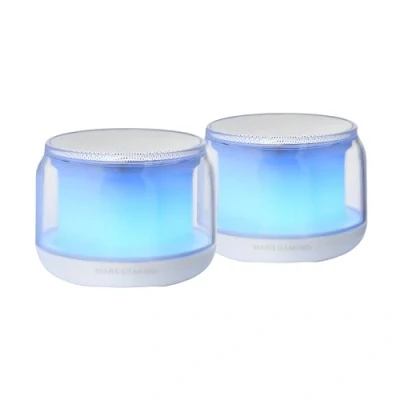Image de MARSGAMING MS Aura, Haut parleurs Bluetooth 5.3, Chipset DSP Personnalisé 15W, Éclairage RGB Design Clearview 360º, Compacts avec Boîtier de Contrôle Volume et RGB, Entrée AUX in, Blanc