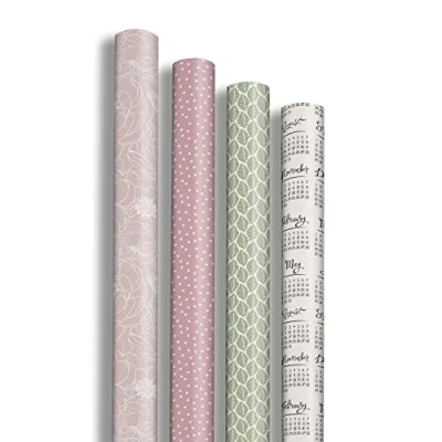 Image de Clairefontaine 201972AMZC Un Carton De 12 Rouleaux Papier Cadeau Excellia 80g Dimensions : 2x0,70m Motif Mariage, Save The Date, Coeurs Roses, Nature Emballage