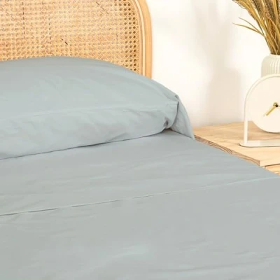 Image de TRAMAS+ Parure de lit Simple 90 x 200 cm, 100% Coton, Linge lit, draps et 1 taie d&#039;oreiller, certifié Standard 100 par Oeko TEX Bleu Eau