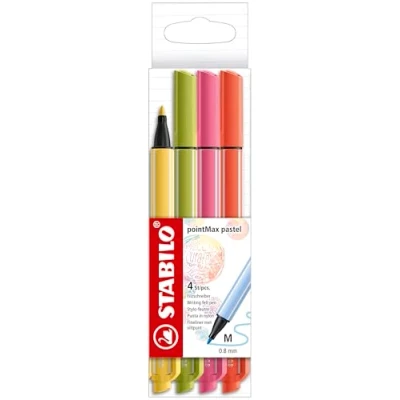 Image de Stylo feutre STABILO pointMax Etui carton x 4 stylos feutres pointe moyenne crème de jaune + citron vert rose corail