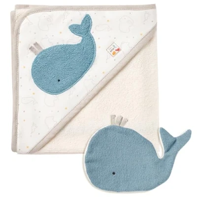 Image de Fehn Bébé baleine Set de bain &amp; gant toilette Serviette à capuche avec une jolie Poncho pour enfants coton bébés et jeunes partir 0+ mois