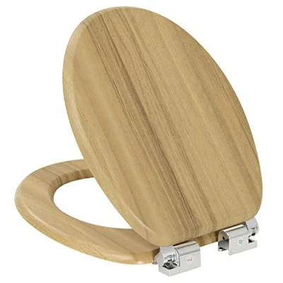 Image de eSituro Abattant WC Siège de Toilette Couvercle Lunette Universelle Antibactérien en bois MDF Forme O Charnières Réglables Frein Chute Montage Inférieur Facile STS0092