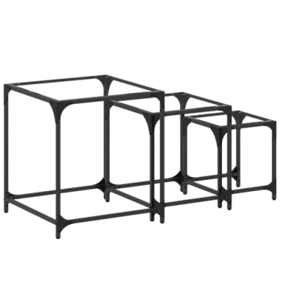 Image de vidaXL Tables Basses gigognes 3 pcs Dessus en Verre Transparent Acier, Table gigogne, gigogne Moderne, empilable, d&#039;appoint