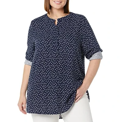 Image de Amazon Essentials Blouse Tissée à Manches Longues Femme, Bleu Marine Points, M