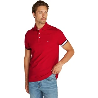 Image de Tommy Hilfiger Flag Cuff Slim Polo MW0MW37518 S/S, Red (Medium Red), 3XL Homme
