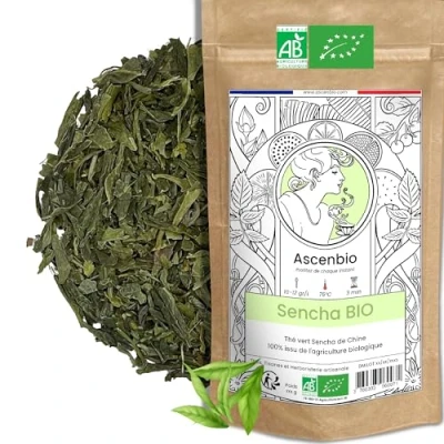 Image de Ascenbio ✿ Thé Vert Sencha BIO 煎茶 Ooishita 180g vrac Préparé et conditionné en France Emballage biodégradable