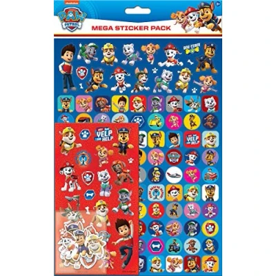Image de Paper Projects Paw Patrol Mega Lot d&#039;autocollants Trois types (environ 150 au total) Réutilisable sur des surfaces non poreuses, bleu/rouge, 29,7 cm x 21
