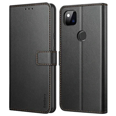 Image de Ganbary Coque pour Google Pixel 4a 4G (Pas 5G), [Housse en Cuir PU Premium] [Etui à Rabat] [Pochette de Portefeuille], Étui Protection Noir