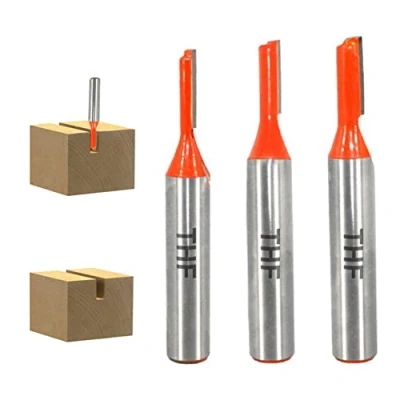 Image de THF 8mm Fraise Droite Defonceuse, 3 pièces Fraises à Défoncer Carbure de Tungstène Mèche Routeur Simple Flûte Bois 3mm/4mm/5mm