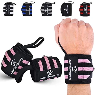 Image de AQF Protege Poignet 18&quot; Supportent Les D&#039;haltérophilie Attelle De Force D&#039;entraînement Gymnastique Musculation avec Boucle pour Le Pouce (Rose/Noir)