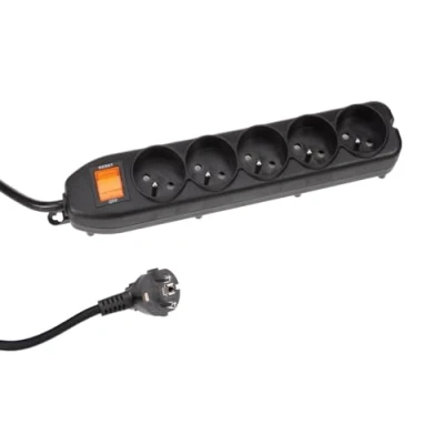 Image de Perel Bloc multiprise avec Interrupteur, Protection Contre Les surcharges, 5 Prises Terre française (Type E), 1.5 m, 3G1.5, Usage intérieur, Noir