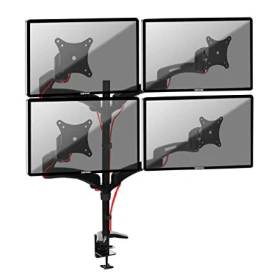 Image de Duronic DM454 Support quadruple 4 écrans PC pour bureau à pince Gestion des câbles intégrés