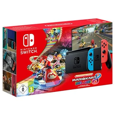 Image de Switch &amp; Mario Kart 8 Deluxe Console de jeux portables 15,8 cm (6.2 ) 32 Go Écran tactile Wifi, Noir, Bleu, Rouge Neuf