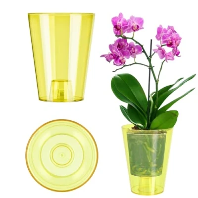Image de KADAX pot de fleurs, à orchidées, fleurs simple, pour orchidée, juvénile, marguerite, cuisine et salon (diamètre 12 cm, rond, jaune)