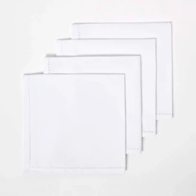 Image de HOMESCAPES Serviettes de Table en Coton, Lot 4, Linge uni, Blanc