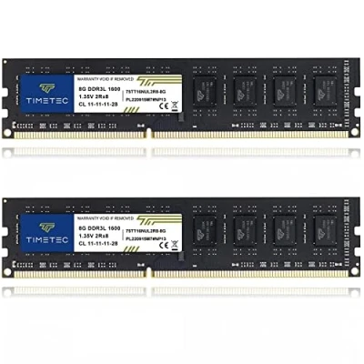 Image de Timetec 16 Go KIT (2x8Go) DDR3L/DDR3 1600MHz PC3L 12800/PC3 12800 Non ECC sans Tampon 1.35V/1.5V CL11 2Rx8 Double Rang 240 Broches UDIMM Ordinateur de Bureau mémoire RAM Module Mise à Niveau