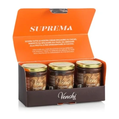 Image de Venchi Kit Crème au Chocolat à Tartiner Lait et Noisettes Ensemble de 3 Pots Noisette du Piémont IGP, 600 g Sans Gluten