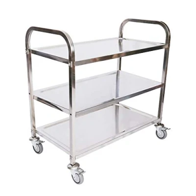 Image de WilTec Chariot de Service Acier affiné 3 Étagères Jusqu’à 150kg Desserte Table servante Mobile avec Frein