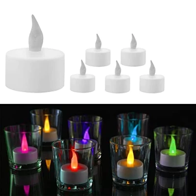 Image de Cepewa Lot de 6 bougies chauffe plat LED à changement couleur Diamètre : 4 cm 10 couleurs Fonctionnement piles Fonction minuterie sans flamme