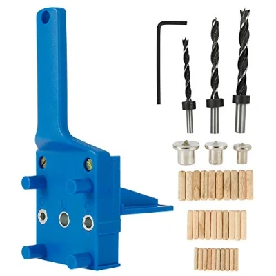 Image de 41Pcs Gabarit de Trou Poche, Kit Guide Perçage Droit Bois 6/8/10mm, Gabarait Goujon Menuiserie à Droit, Outil Portable, Gabarits pour en Main (Bleu)