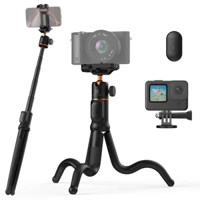 Image de K&amp;F Concept Mini Trépied Flexible Caméra Smartphone avec Télécommande, MS29 Perche Selfie Trépied, Adaptateur Montage d&#039;action pour Hero 13 12 11 10 9, Vis 1/4&quot;, Octopus Trepieds