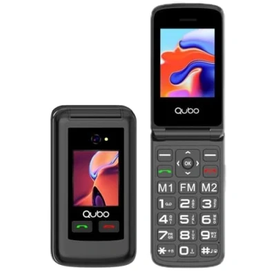 Image de Qubo GSM Téléphone Portable Senior,Flip avec Grands Boutons, Volume Élevé, Fonction SOS, écran de 2.4+1.77&quot;, Contacts Images et Appel Rapide,Téléphone à Clapet Noir