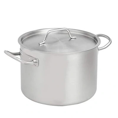 Image de Amazon Basics Marmite avec couvercle Acier inoxydable revêtement aluminium 9,5 l, Argenté(Anciennement marque AmazonCommercial)