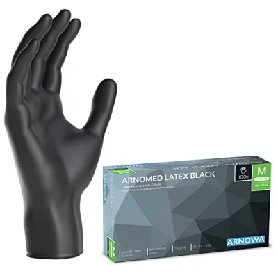 Image de ARNOMED gants jetables en latex à usage unique M, noir, non poudrés 100 p./boîte, noir jetable, jetable unique, disponibles tailles XS, S, L &amp; XL