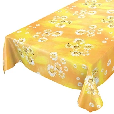Image de ANRO Nappe en Toile cirée Motif Camomille Jaune 100 x 140 cm Bord coupé